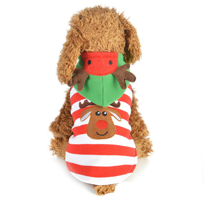 HKM-0785853 Christmas Elk Hooded Dog Jacket - Cozy Striped Design for Holiday Cheer