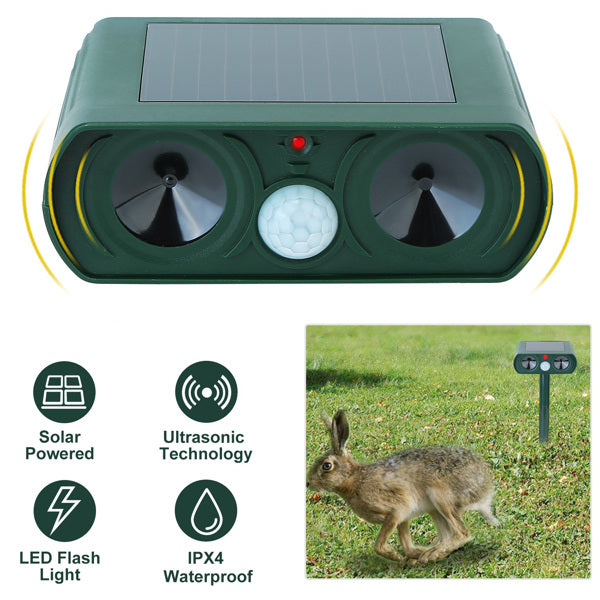 HKM-0786493 Solar-Powered Ultrasonic Animal Repellent with Motion Sensor, IPX4 Waterproof, Effective for Gardens and Farms