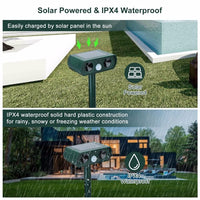 HKM-0786493 Solar-Powered Ultrasonic Animal Repellent with Motion Sensor, IPX4 Waterproof, Effective for Gardens and Farms