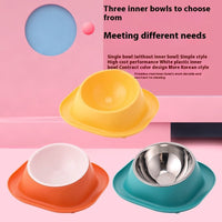 HKM-0787645 Stainless Steel Anti-Tip Cat Bowl with Oblique Mouth for Leak-Proof Feeding