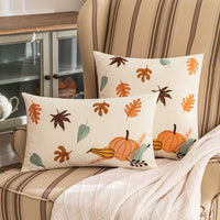 HKM-078803 Autumn Maple Leaf Pumpkin Embroidered Cushion Pillowcase for Living Room