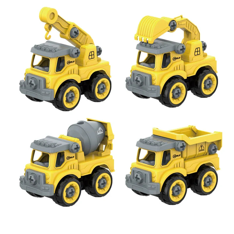 HKM-078803 DIY Assembly Mini Truck Set - 4Pcs Plastic Free Wheel Car Toys for Ages 2-13