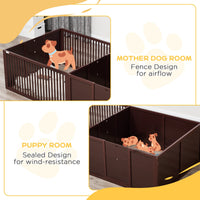 HKM-0792893 Comfortable Whelping Box for Dogs with Removable Doors, Indoor Puppy Playpen, 81" x 39" x 20", Coffee Brown