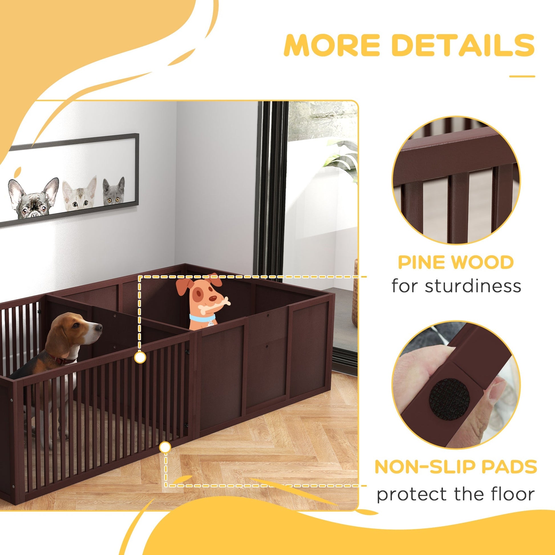 HKM-0792893 Comfortable Whelping Box for Dogs with Removable Doors, Indoor Puppy Playpen, 81" x 39" x 20", Coffee Brown