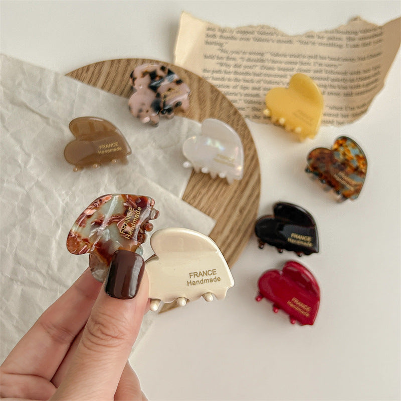 HKM-0793277 Elegant Acetate Love Heart Small Jaw Hairpin Clips in Various Colors
