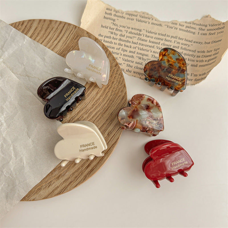 HKM-0793277 Elegant Acetate Love Heart Small Jaw Hairpin Clips in Various Colors