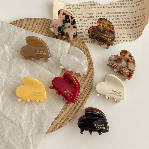HKM-0793277 Elegant Acetate Love Heart Small Jaw Hairpin Clips in Various Colors