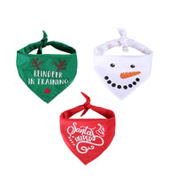HKM-0794813 Festive Holiday Dog Headscarf - Green Elk, White Snowman, Red Letter, Polyester, Neck 25-48CM