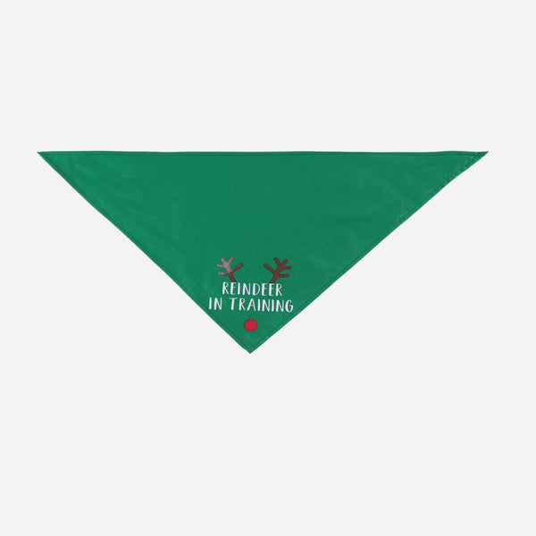 HKM-0794813 Festive Holiday Dog Headscarf - Green Elk, White Snowman, Red Letter, Polyester, Neck 25-48CM