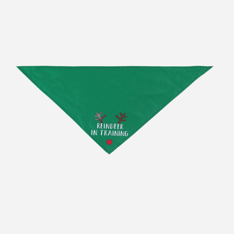 HKM-0794813 Festive Holiday Dog Headscarf - Green Elk, White Snowman, Red Letter, Polyester, Neck 25-48CM