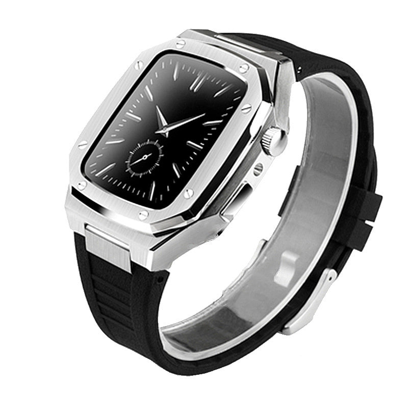 HKM-079507 Stylish Stainless Steel Metal Watch Case with Rubber Strap - Compatible Smart Watch Accessories