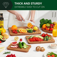 HKM-079699 Deep Carbonized Bamboo Wood Cutting Board Set – 3-Piece with Juice Grooves and Large Handle for Easy Chopping