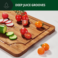 HKM-079699 Deep Carbonized Bamboo Wood Cutting Board Set – 3-Piece with Juice Grooves and Large Handle for Easy Chopping