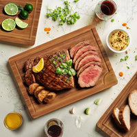 HKM-079699 Deep Carbonized Bamboo Wood Cutting Board Set – 3-Piece with Juice Grooves and Large Handle for Easy Chopping