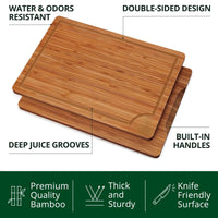 HKM-079699 Deep Carbonized Bamboo Wood Cutting Board Set – 3-Piece with Juice Grooves and Large Handle for Easy Chopping