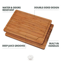 HKM-079699 Deep Carbonized Bamboo Wood Cutting Board Set – 3-Piece with Juice Grooves and Large Handle for Easy Chopping