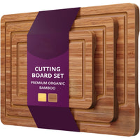 HKM-079699 Deep Carbonized Bamboo Wood Cutting Board Set – 3-Piece with Juice Grooves and Large Handle for Easy Chopping