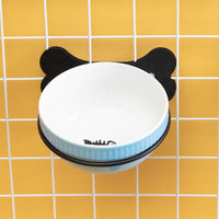 HKM-0797373 Slanted Ceramic Pet Bowl with Hanging Iron Frame - Anti-Overturning Design in Multiple Colors