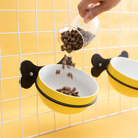 HKM-0797373 Slanted Ceramic Pet Bowl with Hanging Iron Frame - Anti-Overturning Design in Multiple Colors