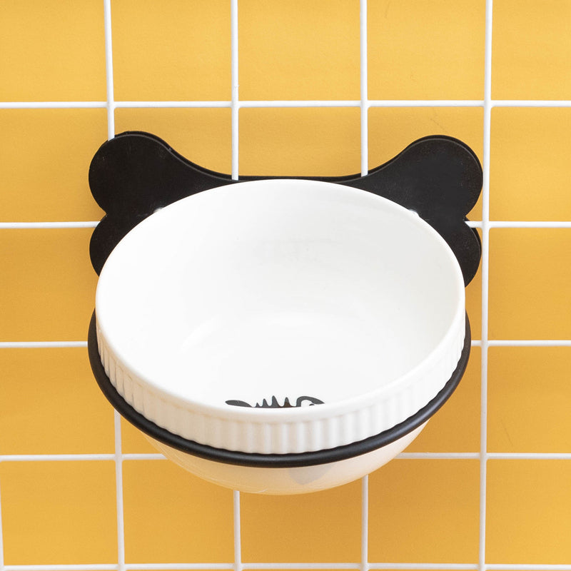 HKM-0797373 Slanted Ceramic Pet Bowl with Hanging Iron Frame - Anti-Overturning Design in Multiple Colors