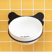 HKM-0797373 Slanted Ceramic Pet Bowl with Hanging Iron Frame - Anti-Overturning Design in Multiple Colors