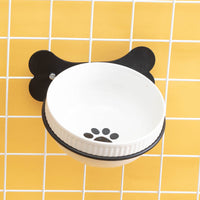 HKM-0797373 Slanted Ceramic Pet Bowl with Hanging Iron Frame - Anti-Overturning Design in Multiple Colors