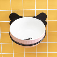 HKM-0797373 Slanted Ceramic Pet Bowl with Hanging Iron Frame - Anti-Overturning Design in Multiple Colors