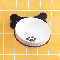 HKM-0797373 Slanted Ceramic Pet Bowl with Hanging Iron Frame - Anti-Overturning Design in Multiple Colors