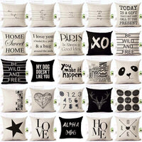 HKM-079827 Nordic Style Black and White Letter Pillowcase - Soft Short Plush Cushion Cover 45x45cm