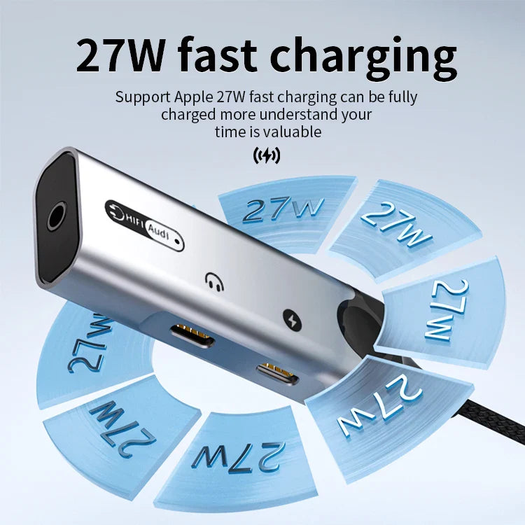 HKM-079891 8-Pin to 3.5mm Audio Charging Adapter - 3-in-1 Headphone and Audio Converter