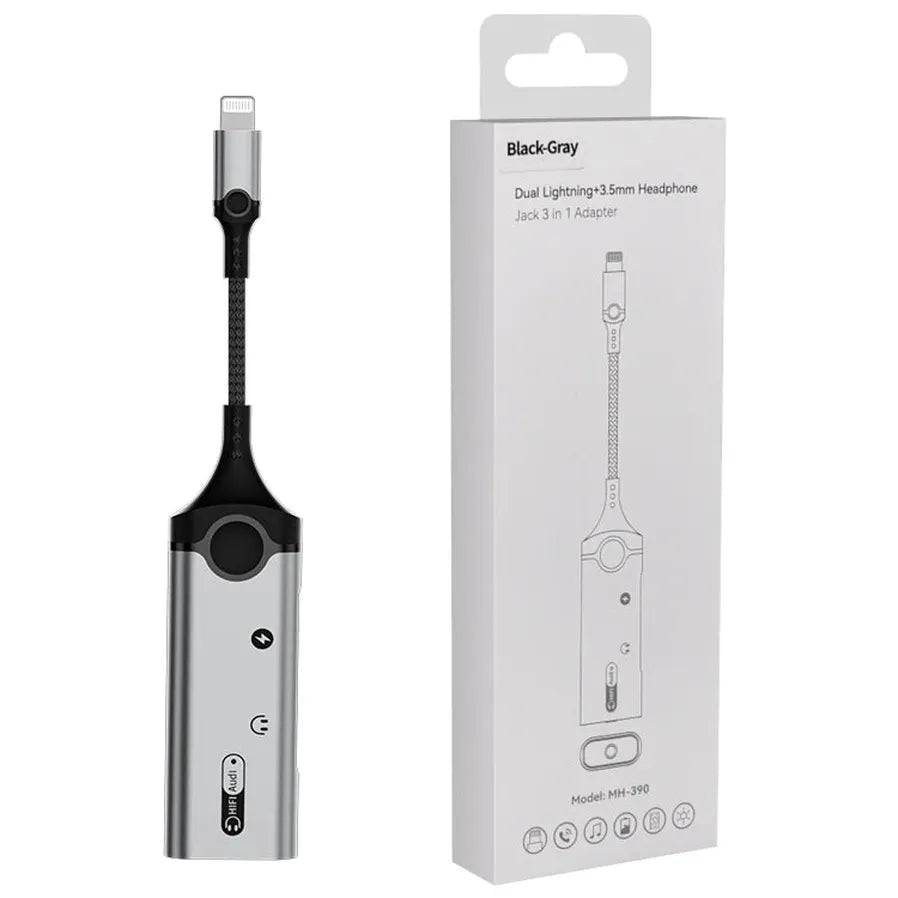 HKM-079891 8-Pin to 3.5mm Audio Charging Adapter - 3-in-1 Headphone and Audio Converter