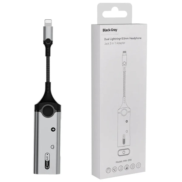 HKM-079891 8-Pin to 3.5mm Audio Charging Adapter - 3-in-1 Headphone and Audio Converter