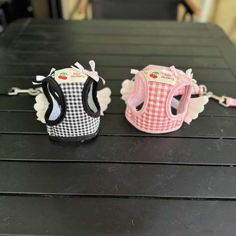 HKM-0802621 Pet Chest and Back Harness with Hand Holding Rope for Small Dogs - Cotton Material, Available in Pink and Black, Sizes XS to 2XL
