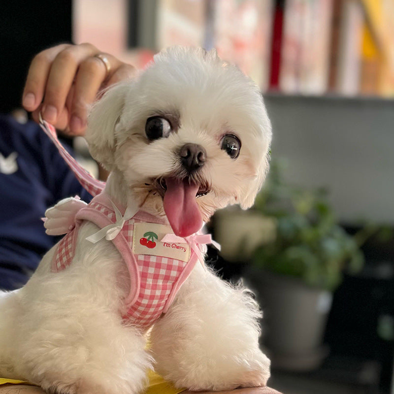 HKM-0802621 Pet Chest and Back Harness with Hand Holding Rope for Small Dogs - Cotton Material, Available in Pink and Black, Sizes XS to 2XL