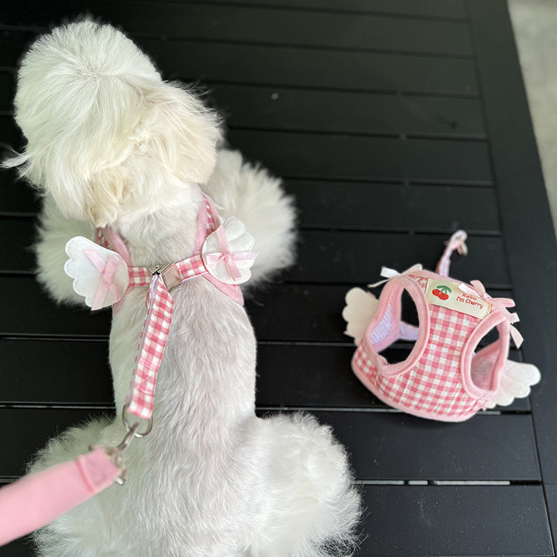 HKM-0802621 Pet Chest and Back Harness with Hand Holding Rope for Small Dogs - Cotton Material, Available in Pink and Black, Sizes XS to 2XL