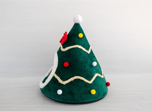 HKM-0803005 Christmas-Themed Pet Nest in Red and Green - Warm Cloth Bed for Cats and Dogs, Available in Small, Medium, and Large Sizes