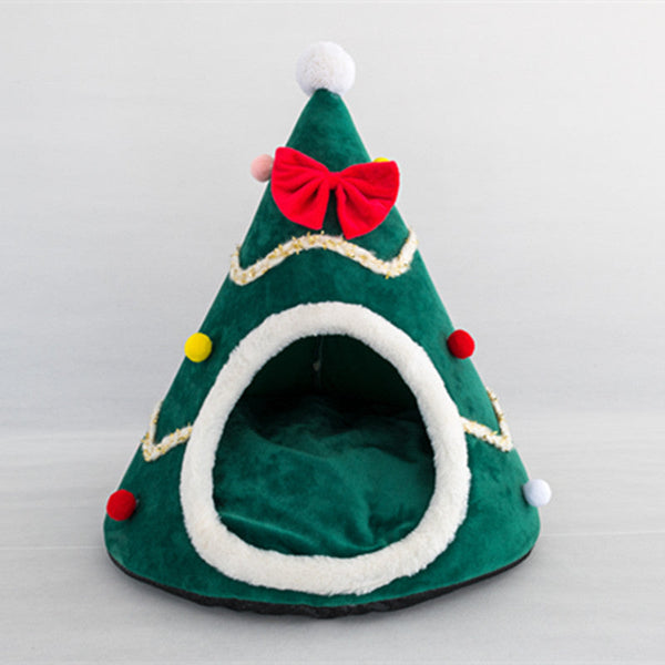 HKM-0803005 Christmas-Themed Pet Nest in Red and Green - Warm Cloth Bed for Cats and Dogs, Available in Small, Medium, and Large Sizes
