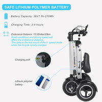 HKM-080339 Electric Tricycle Mobility Scooter with 10-Inch Tires, 250W Motor, Foldable Design, and Reverse Function