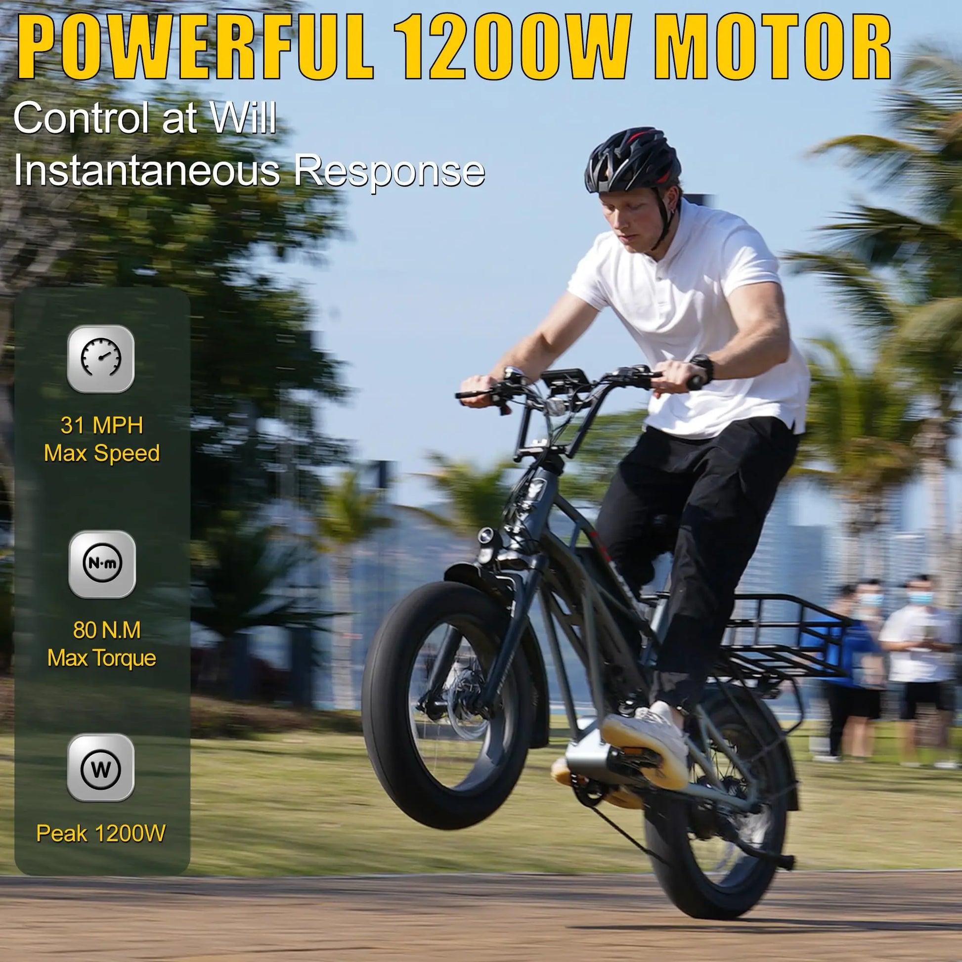 HKM-080467 1200W Electric Road Bike with Dual Battery, 20 Inch Fat Tires, Hydraulic Brakes, 120 Miles Range