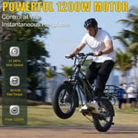 HKM-080467 1200W Electric Road Bike with Dual Battery, 20 Inch Fat Tires, Hydraulic Brakes, 120 Miles Range