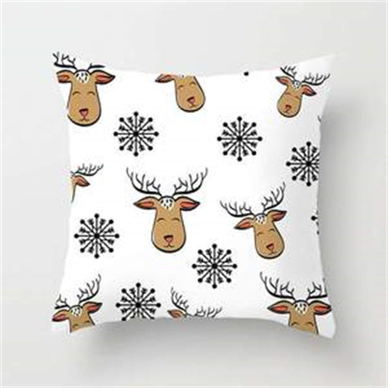 HKM-080467 Christmas Antlers Printed White Cushion Cover, 45x45 cm, Peach Skin Material