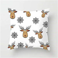 HKM-080467 Christmas Antlers Printed White Cushion Cover, 45x45 cm, Peach Skin Material
