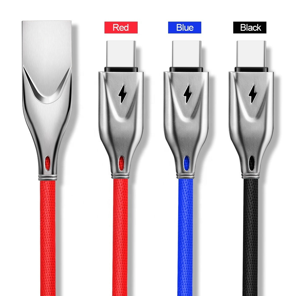 HKM-080531 Zinc Alloy Cloth Braided USB Data Cable - 1m/2m Length, Fast Charging & Data Transmission, 5V/2.3A Current