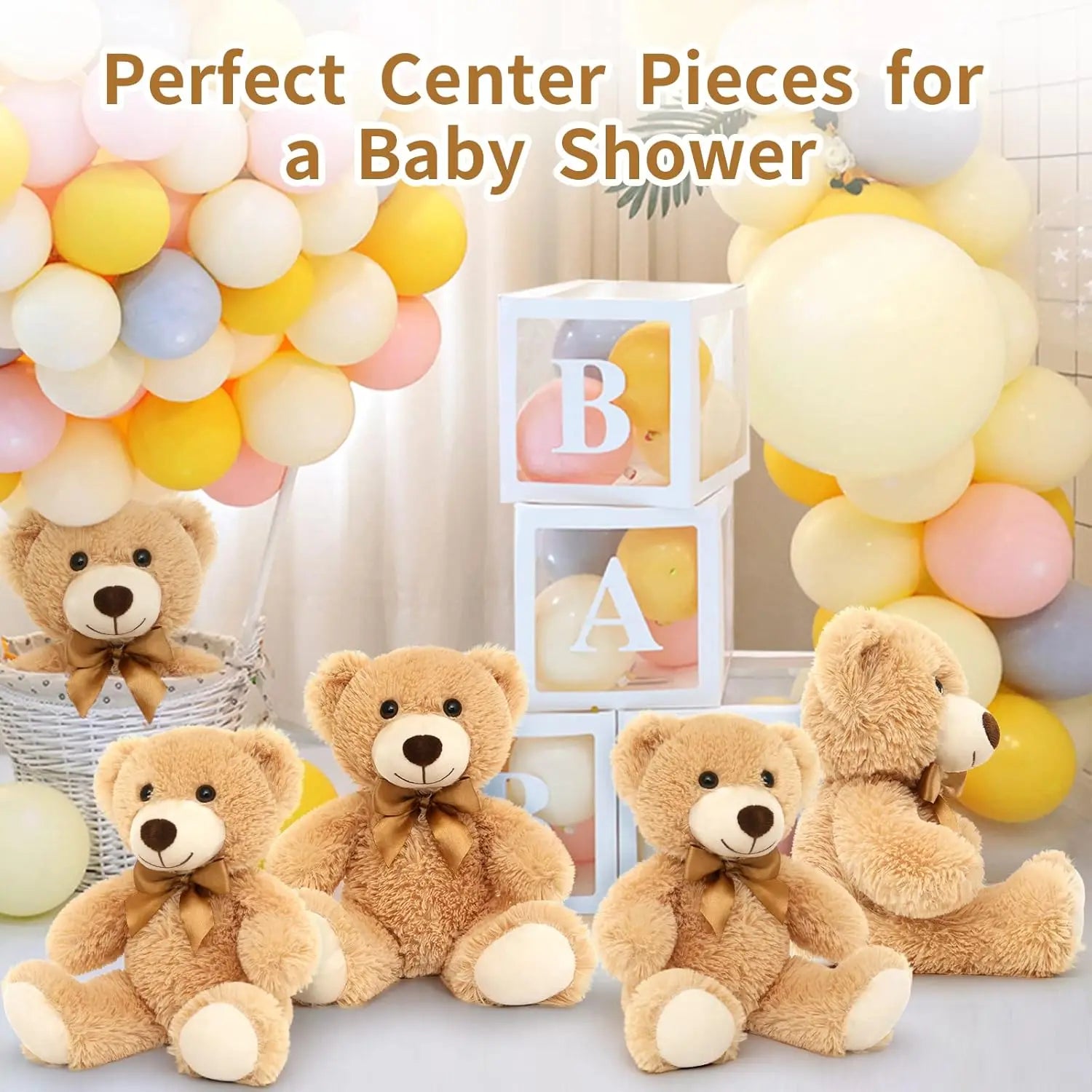 HKM-080595 14-Inch Light Brown Plush Stuffed Animal Teddy Bear for Baby Showers and Kids' Gifts