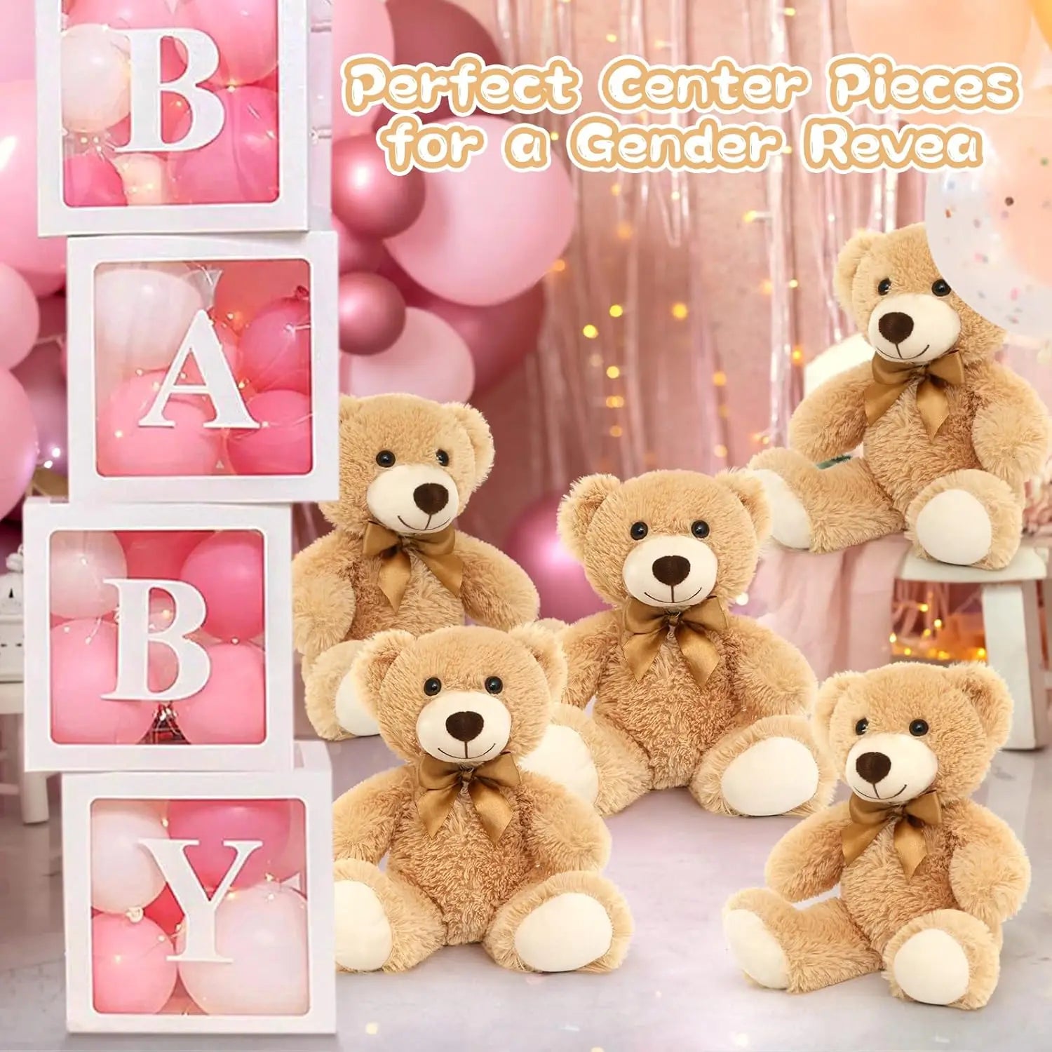 HKM-080595 14-Inch Light Brown Plush Stuffed Animal Teddy Bear for Baby Showers and Kids' Gifts