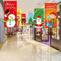 HKM-080595 Christmas Themed Cloth Window Decoration Set - Snowman, Santa Claus, Elk, Wreath, Tree, Elf - 115x40cm