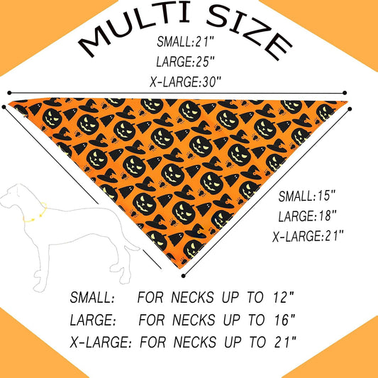 HKM-0806205 Reversible Halloween Dog Bandana with Pumpkin and Spider Web Design, Adjustable Fit for Neck Sizes up to 16 inches