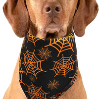 HKM-0806205 Reversible Halloween Dog Bandana with Pumpkin and Spider Web Design, Adjustable Fit for Neck Sizes up to 16 inches