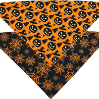 HKM-0806205 Reversible Halloween Dog Bandana with Pumpkin and Spider Web Design, Adjustable Fit for Neck Sizes up to 16 inches