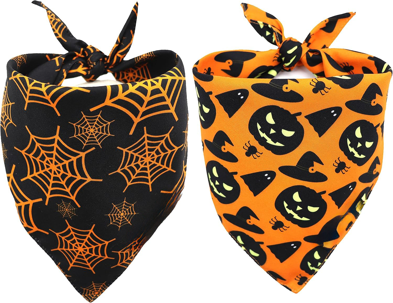 HKM-0806205 Reversible Halloween Dog Bandana with Pumpkin and Spider Web Design, Adjustable Fit for Neck Sizes up to 16 inches